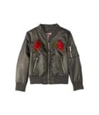 Urban Republic Kids Rosa Poly-twill Bomber Jacket W/ Rose Patches (little Kids/big Kids) (gunmetal) Girl's Jacket
