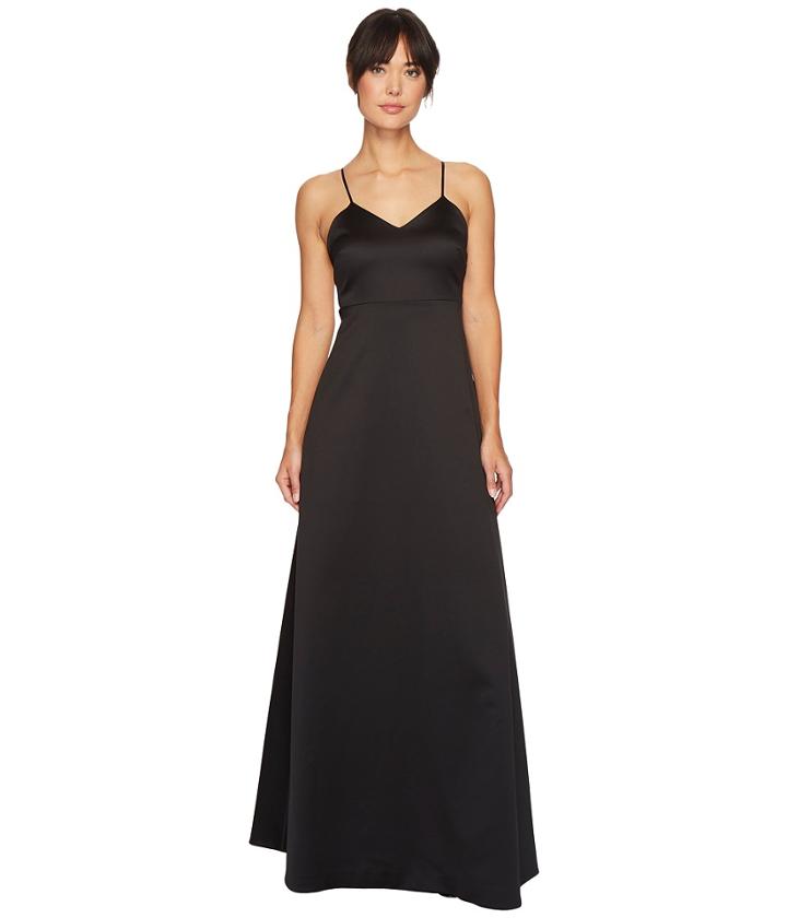 Halston Heritage Sleeveless V-neck Structured Gown W/ Bow (black/cream) Women's Dress