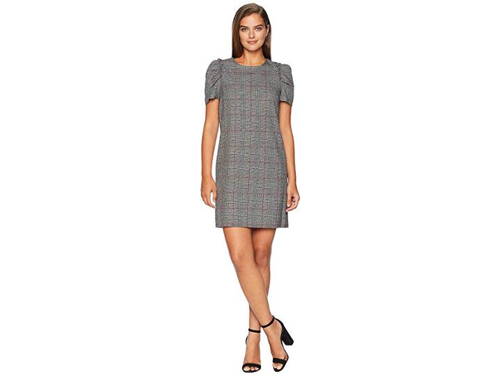 Cece Puffed Sleeve Menswear Plaid Dress (rich Black) Women's Dress