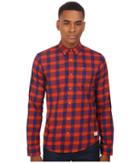 Scotch & Soda Button Down Shirt In Brushed Cotton Quality (red/navy Check) Men's Clothing