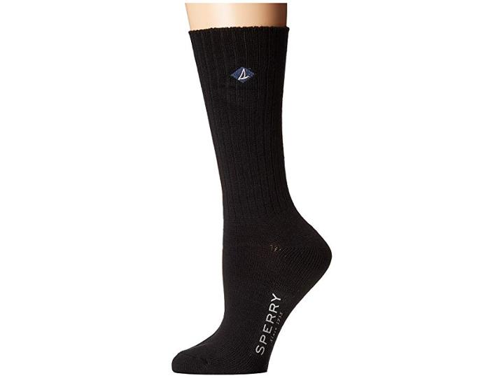 Sperry Solid Boyfriend Crew (black) Women's Crew Cut Socks Shoes