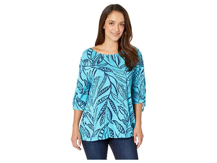 Fresh Produce Palm Leaves Vintage Ties Sleeve Tee (luna Turquoise) Women's T Shirt