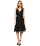 Adrianna Papell Netting Overlay Juliet Lace Fit And Flare Dress (black/pale Pink) Women's Dress