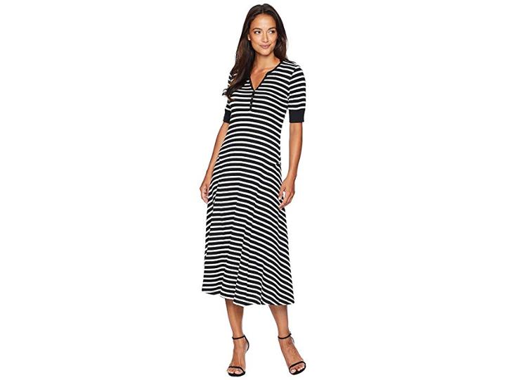 Lauren Ralph Lauren Cotton Fit-and-flare Dress (polo Black/mascarpone Cream) Women's Dress