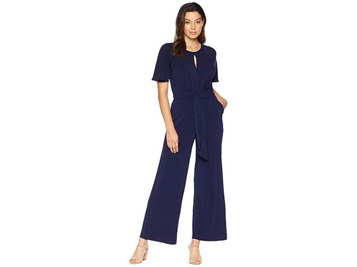 Eci Keyhole Neck Tie Front Jersey Jumpsuit (navy) Women's Jumpsuit & Rompers One Piece