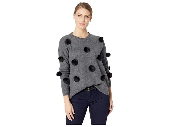 Cece Long Sleeve Pom Pom Pullover Sweater (medium Heather Grey) Women's Sweater