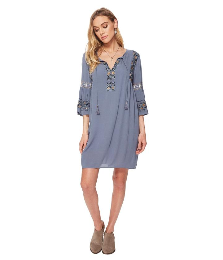 Lucky Brand Embroidered Bell Sleeve Dress (china Blue) Women's Dress