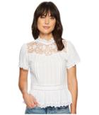 Miss Me Lace Floral Button Back Top (off-white) Women's Clothing