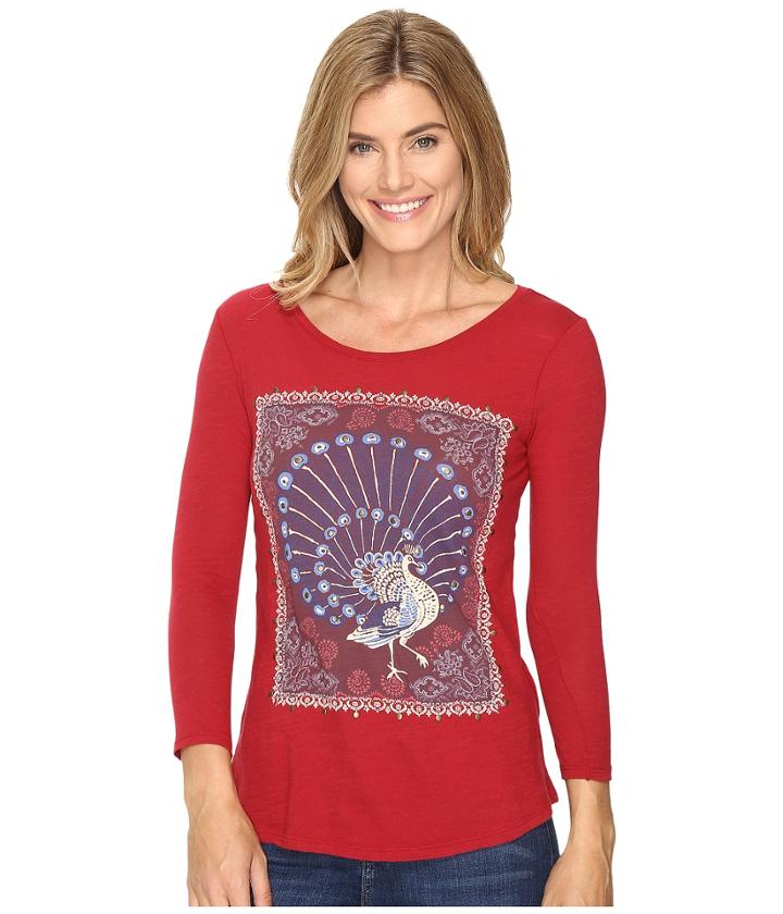 Lucky Brand Peacock Rug Tee (rio Red) Women's T Shirt