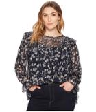Lucky Brand Plus Size Ruffle Floral Top (blue Multi) Women's Long Sleeve Pullover
