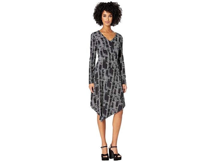 Nicole Miller Painted Herringbone Asymmetrical Dress (black Multi) Women's Dress