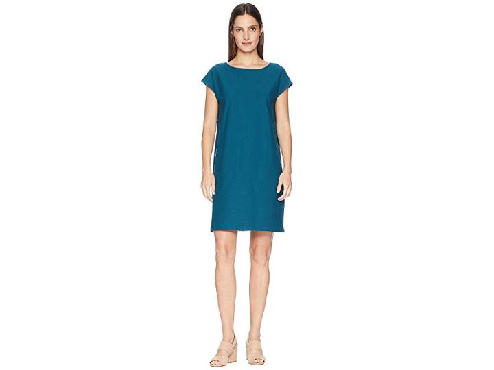 Eileen Fisher Washable Stretch Crepe Bateau Neck Layering Dress With Side Zips (dark Jewel) Women's Dress