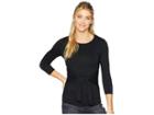 Three Dots 3/4 Sleeve Tie Front Top (black) Women's Long Sleeve Pullover