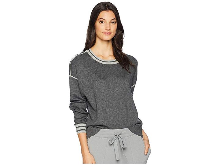 Michael Stars Luxe Cotton Blend Reversible Crew Neck Pullover (medium Heather Grey/light Heather Grey) Women's Clothing