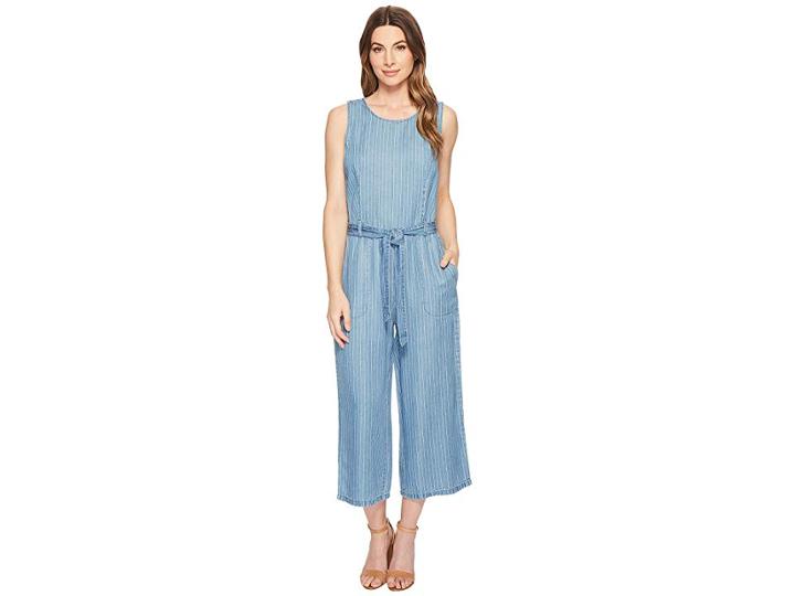 Two By Vince Camuto Sleeveless Tencel Stripe Belted Jumpsuit (indigo Stone) Women's Jumpsuit & Rompers One Piece
