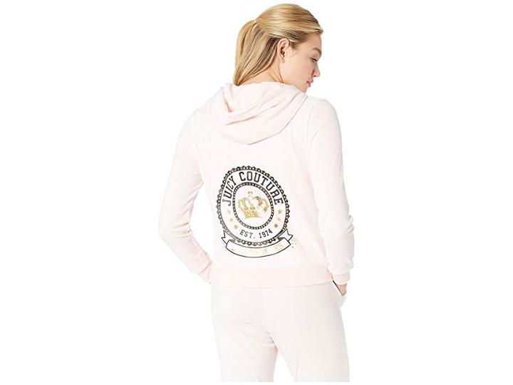 Juicy Couture Glitter With Rhinstones Logo Hoodie (primrose Pink) Women's Clothing