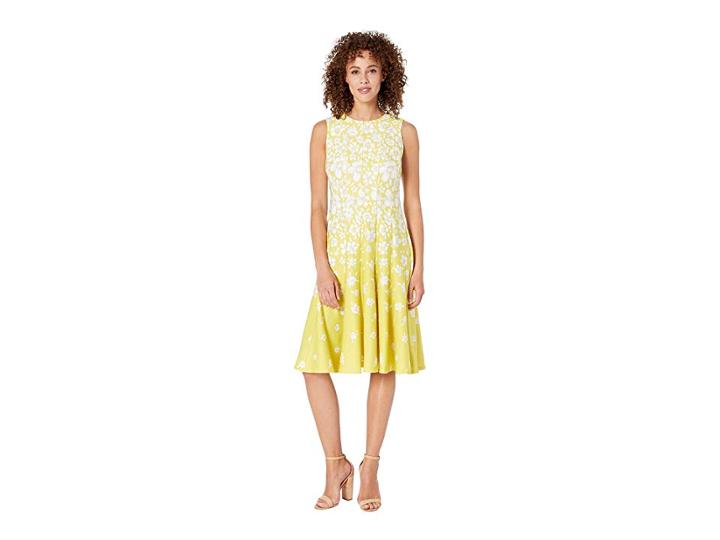 Gabby Skye Scuba Seam Down Fit N Flare (chartreuse/cream) Women's Dress