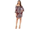 Angie Cold Shoulder Long Sleeve Printed Dress (wine) Women's Dress
