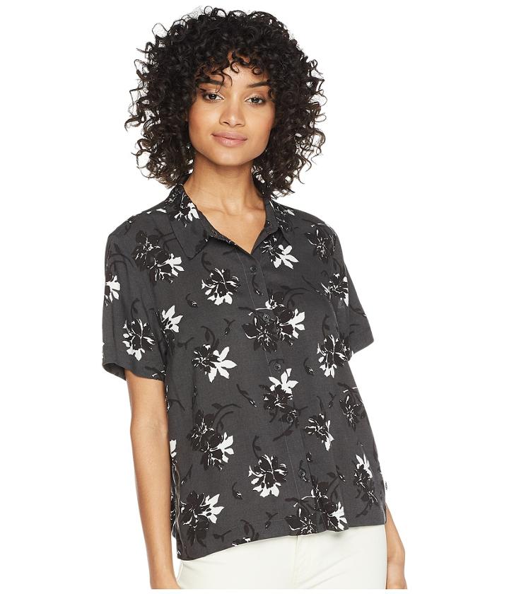Vans Driver Short Sleeve Woven (black Floral Splash) Women's Clothing
