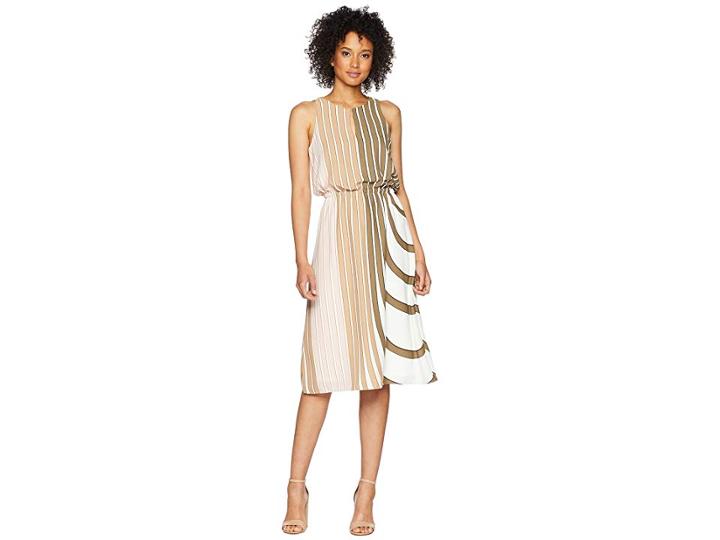 Adrianna Papell Blouson Midi Halter Dress (olive Multi) Women's Dress