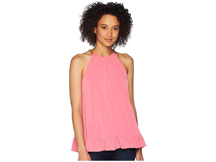 Michael Michael Kors Solid Chain Halter Top (rose Pink) Women's Clothing