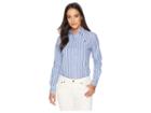 Lauren Ralph Lauren Petite Striped Monogram Shirt (blue Multi) Women's Clothing