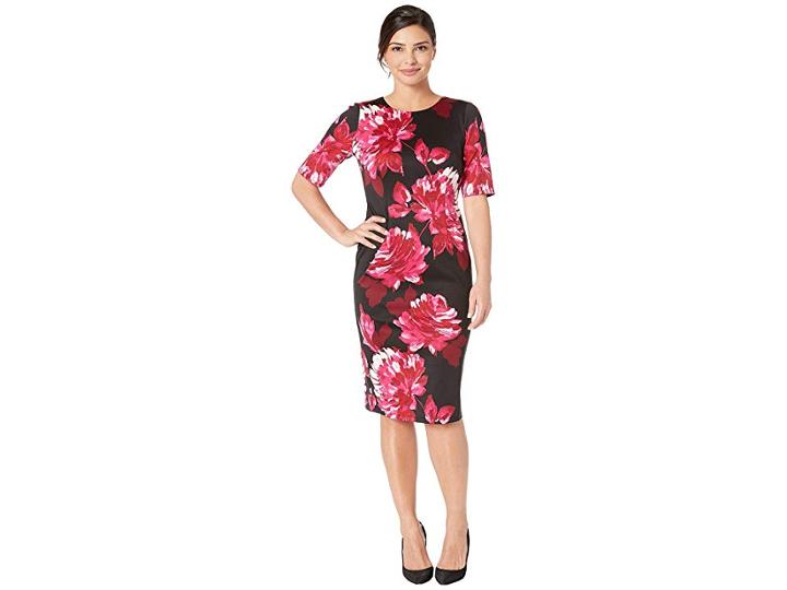 London Times Short Sleeve Fitted Dress (black/pink) Women's Dress