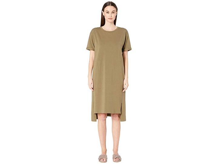 Eileen Fisher Organic Cotton Jersey Short Sleeve Dress (olive) Women's Dress