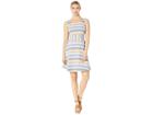 Taylor Sleeveless Linen Like Striped Dress (denim Blue/tan) Women's Dress