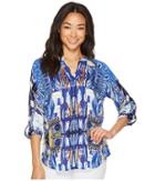 Tribal Long Sleeve Printed Blouse W/ Beaded Collar (fiesta) Women's Blouse