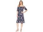 Adrianna Papell Off Shoulder Blouson Burnout Dress (navy Multi) Women's Dress