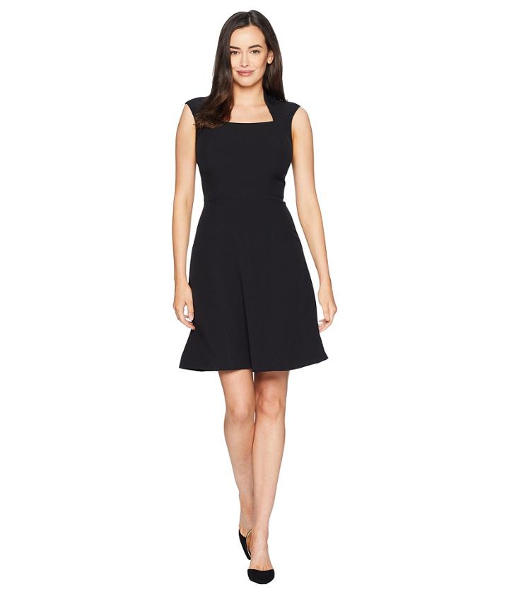 Tahari By Asl Cap Sleeve Matte Jersey Dress Wih Full Skirt (black) Women's Dress