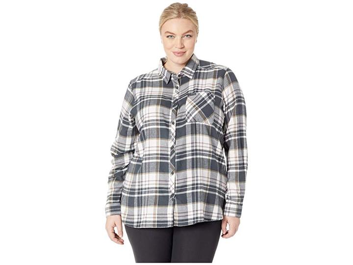 Columbia Plus Size Simply Puttm Ii Flannel Shirt (shark Plaid) Women's Long Sleeve Button Up