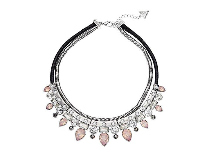 Guess Snake Chain And Stone Duo Necklace (silver/black/pearl) Necklace