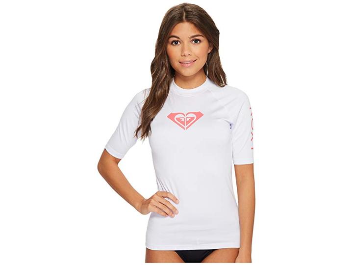 Roxy Whole Hearted Short Sleeve Rashguard (white) Women's Swimwear