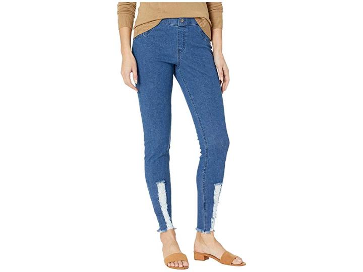 Hue Shredded Hem Denim Leggings (medium Wash) Women's Jeans