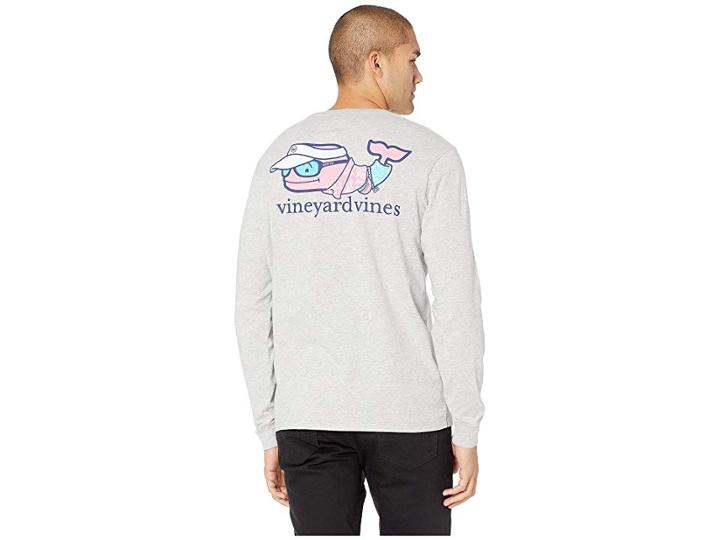 Vineyard Vines Long Sleeve Vacation Whale Pocket Tee (gray Heather) Men's Clothing