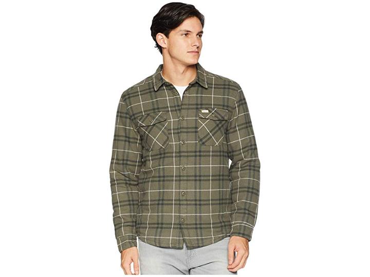 Rvca Ar Plaid Long Sleeve Flannel (olive) Men's Clothing