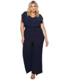 Adrianna Papell Plus Size Gauzy Crepe Belted Jumpsuit (blue Moon) Women's Jumpsuit & Rompers One Piece