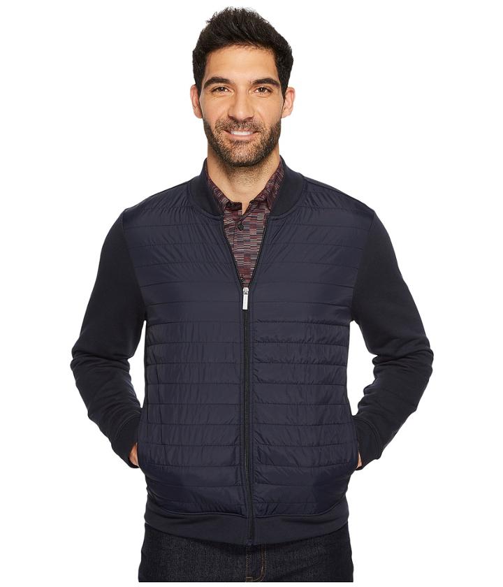 Perry Ellis Quilted Mix Media Full Zip Jacket (dark Sapphire) Men's Coat