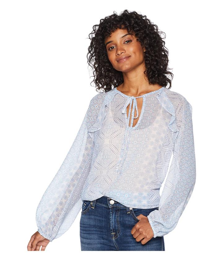 Bcbgmaxazria Woven Ruffle Top (blue Combo) Women's Clothing