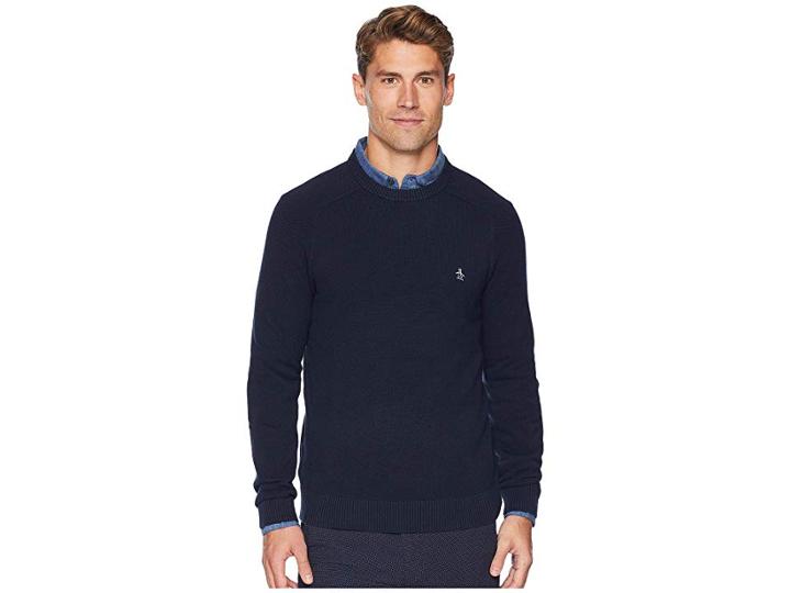 Original Penguin Long Sleeve Honeycomb Pique Sweater (dark Sapphire) Men's Sweater