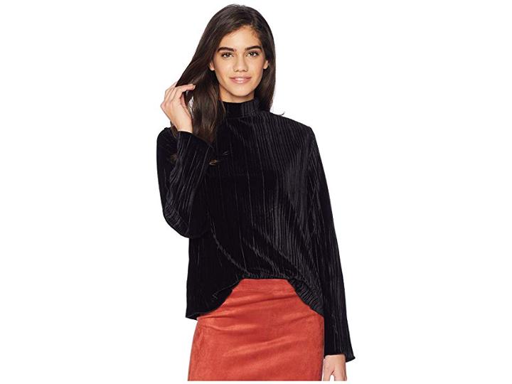 J.o.a. Pleated Velvet Top (black) Women's Clothing