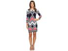 Vince Camuto Moss Crepe T-body Dress With Long Sleeves (navy Multi) Women's Dress