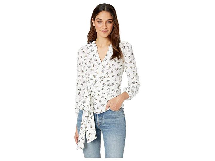 1.state Long Sleeve Wrap Front Delicate Sprigs Blouse (soft Ecru Multi) Women's Blouse