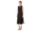 Anne Klein Solid Chiffon Drawstring Midi Dress W/ Lining (anne Black) Women's Dress