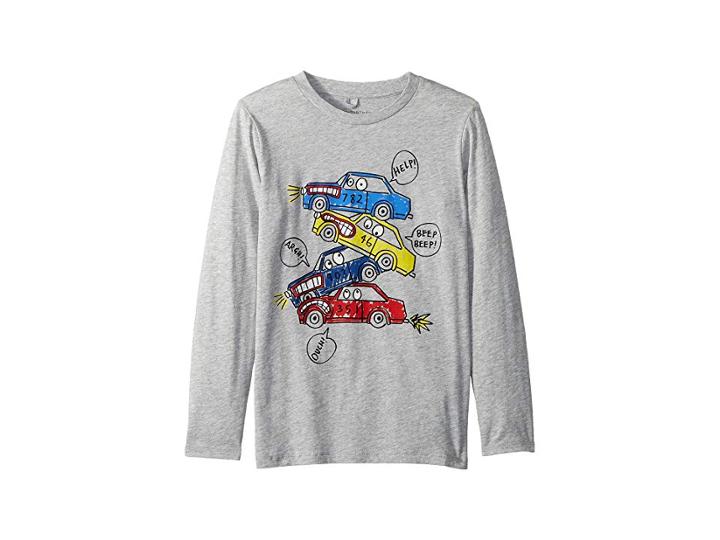Stella Mccartney Kids Barley Cars Stacked Long Sleeve Tee (toddler/little Kids/big Kids) (grey) Boy's T Shirt