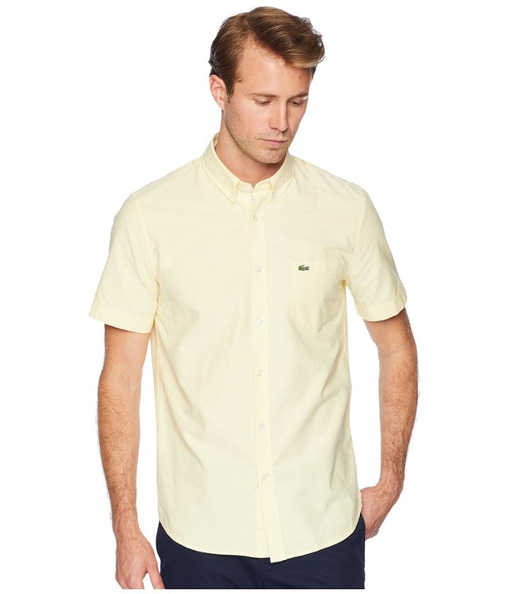 Lacoste Short Sleeve Oxford Button Down Collar Regular (yellow) Men's Short Sleeve Button Up