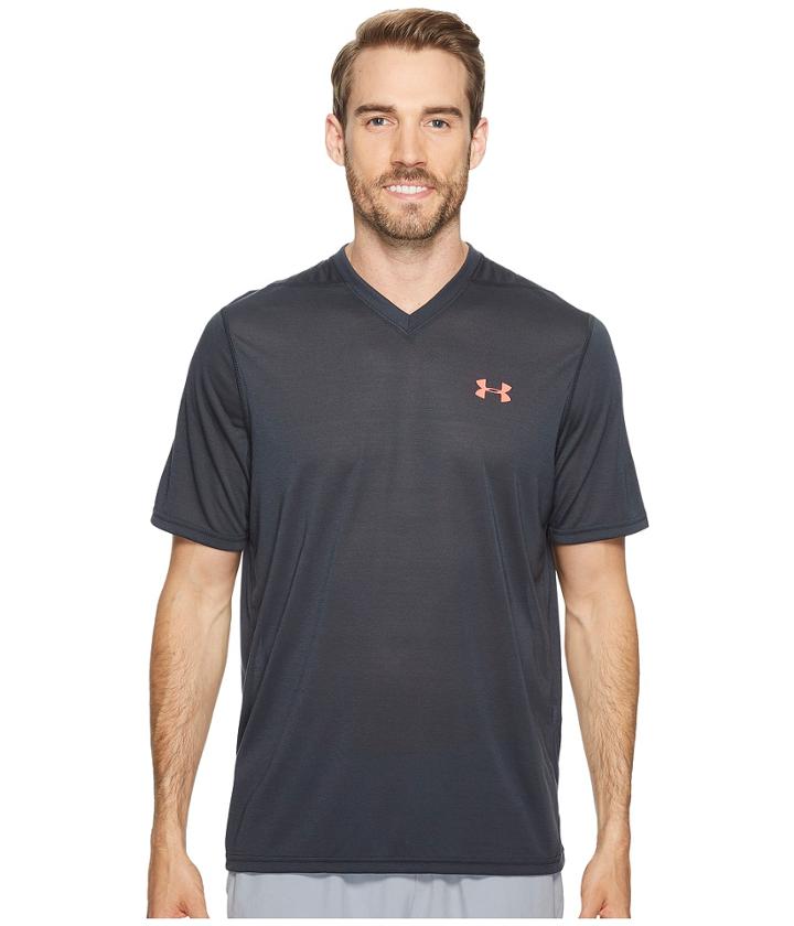 Under Armour Ua Threadborne V-neck Short Sleeve (anthracite/marathon Red) Men's Clothing