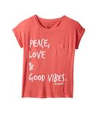 Billabong Kids Peace Love Roll Sleeve T-shirt (little Kids/big Kids) (geranium) Girl's T Shirt